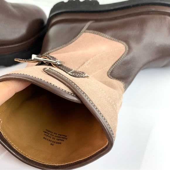 Free People Suede Leather Buckle Lug Double Up Moto Boots Chocolate Size 8 EU38 - Picture 13 of 15